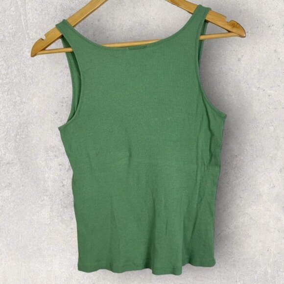 Sezane Green Kira Ribbed Tank Top Organic Cotton Lyocell Size XS Minimal French - Picture 8 of 10